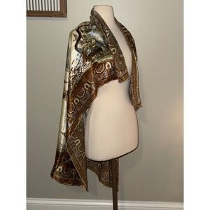 Luxury Silk Scarf Bird Print Square Brown Gold Blue Women's Fashion Accessory